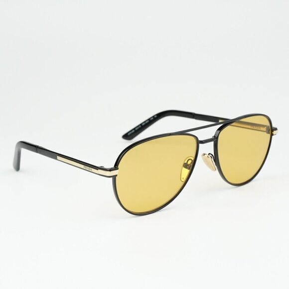 NEW Prada PRA54S 1BO90C Matte Black Yellow Unisex Pilot Sunglasses PR A54S - Picture 8 of 13